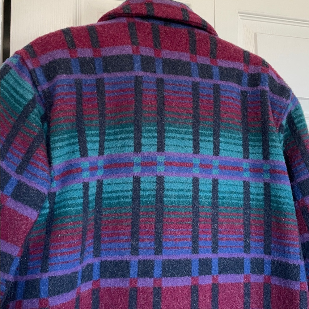 VTG 80s L.L.Bean wool blend stadium blanket Aztec coat Southwestern plaid pocket - Picture 7 of 12